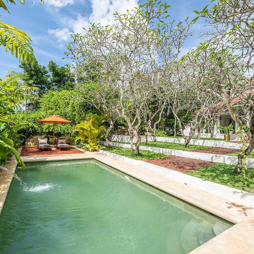 Sun House Galle swimming pool set within lush tropical colonial garden