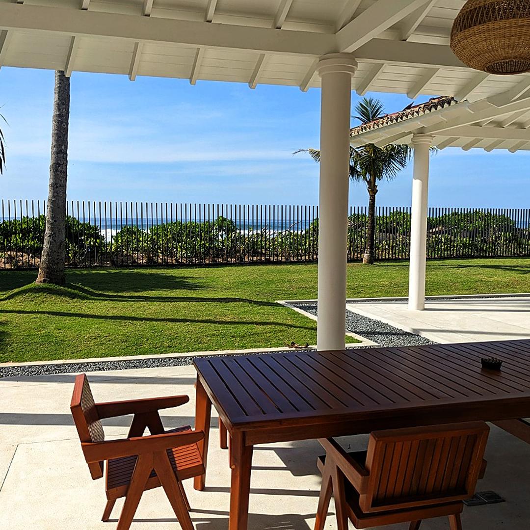 Covered outdoor dining pavilion with pool view at Salt and Stone, Ahangama, Sri Lanka
