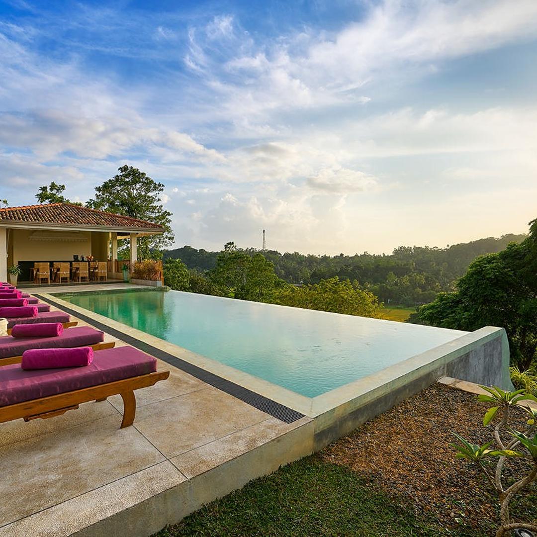 Infinity pool with ocean and paddy view, Divine Villa Talpe