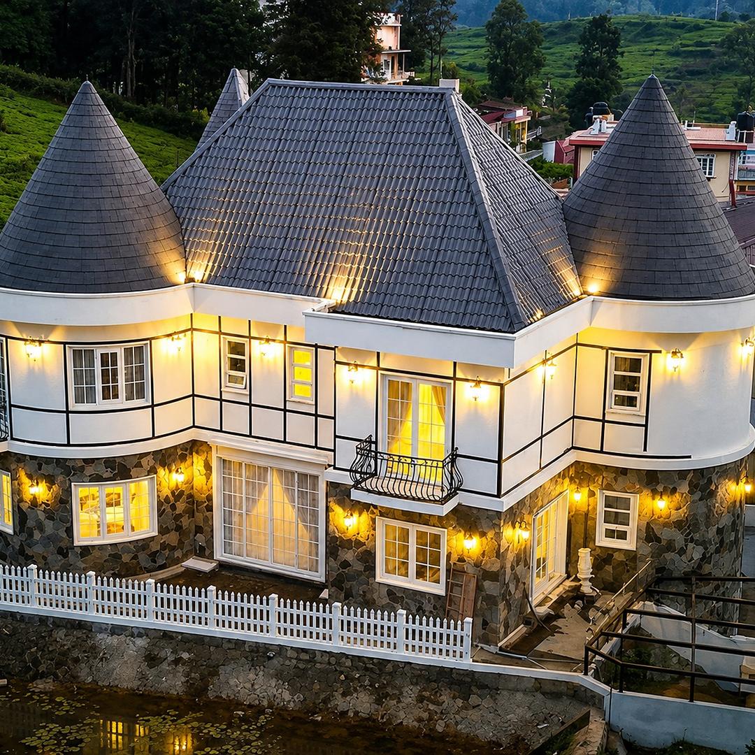 Castle exterior lit at night, The Mystique Nuwara Eliya