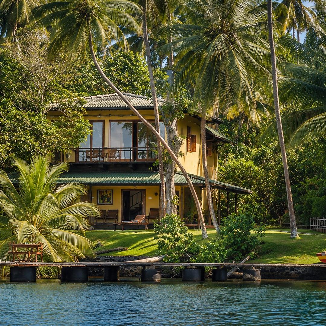 Kingfisher House Koggala aerial side view from the water