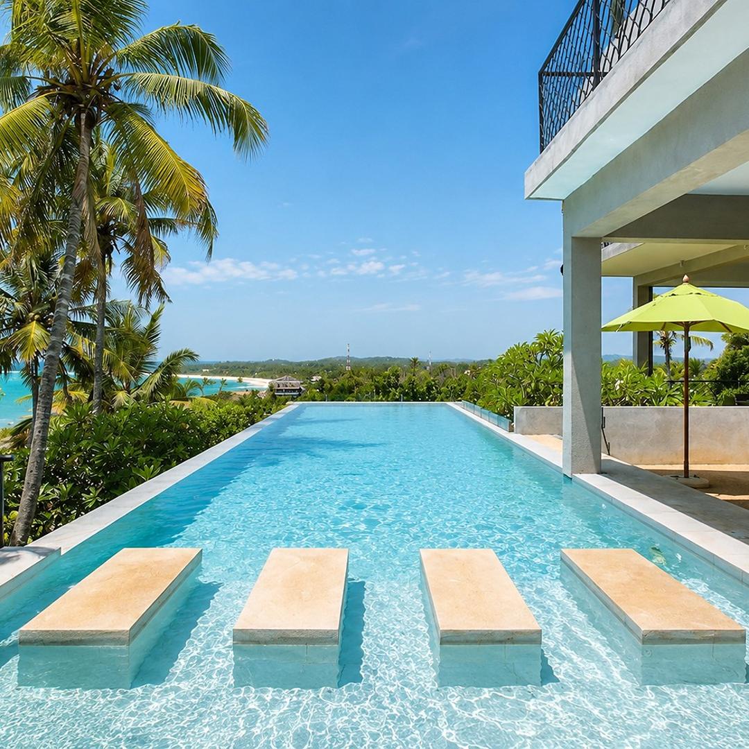 The Cape Mirissa aerial view of pool and garden