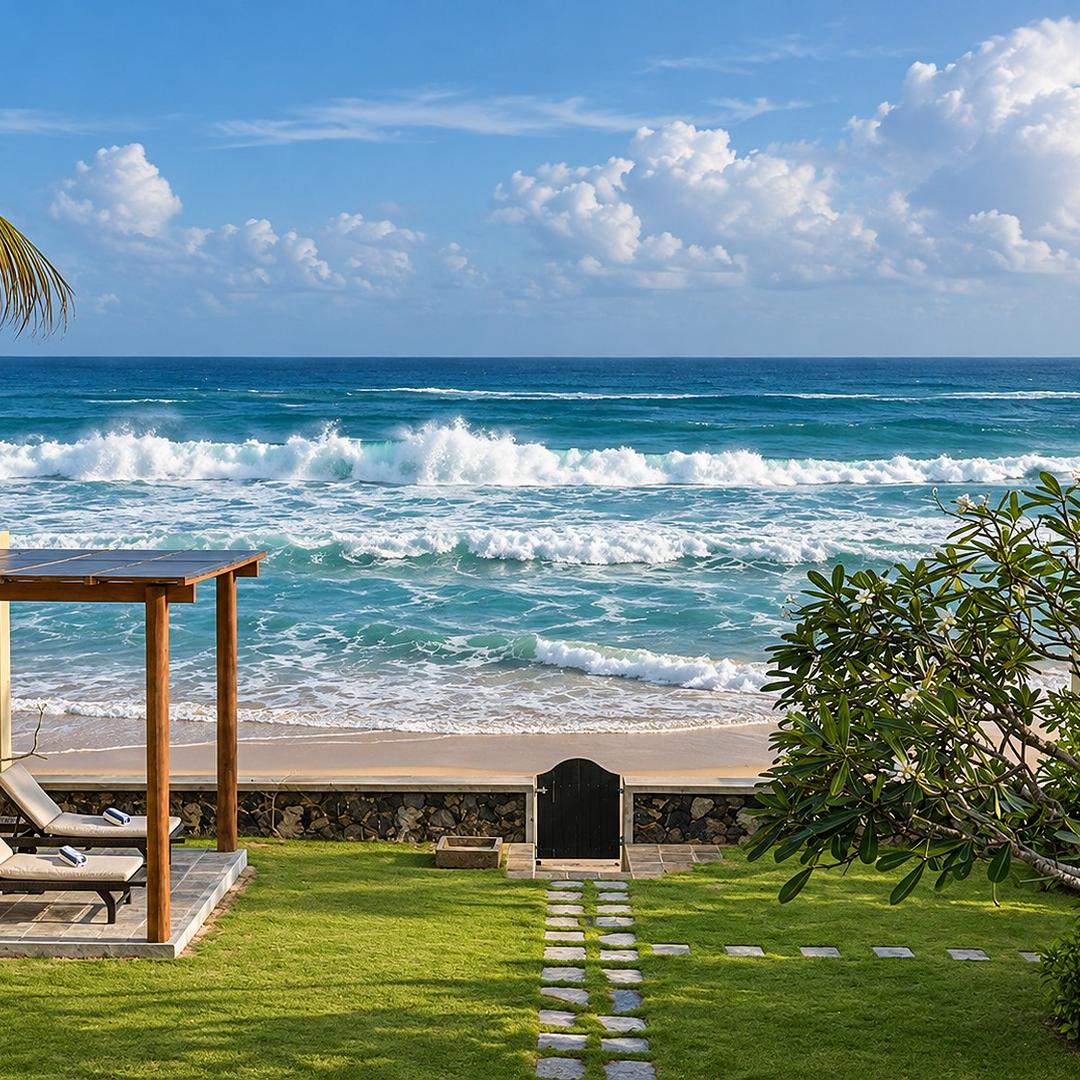 Villa Marisol beach pergola with ocean waves