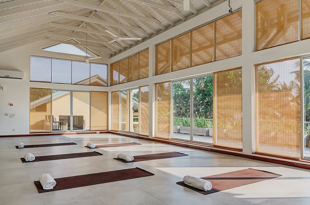 Wadduwa Beach Villa open-air yoga pavilion set within a tropical garden