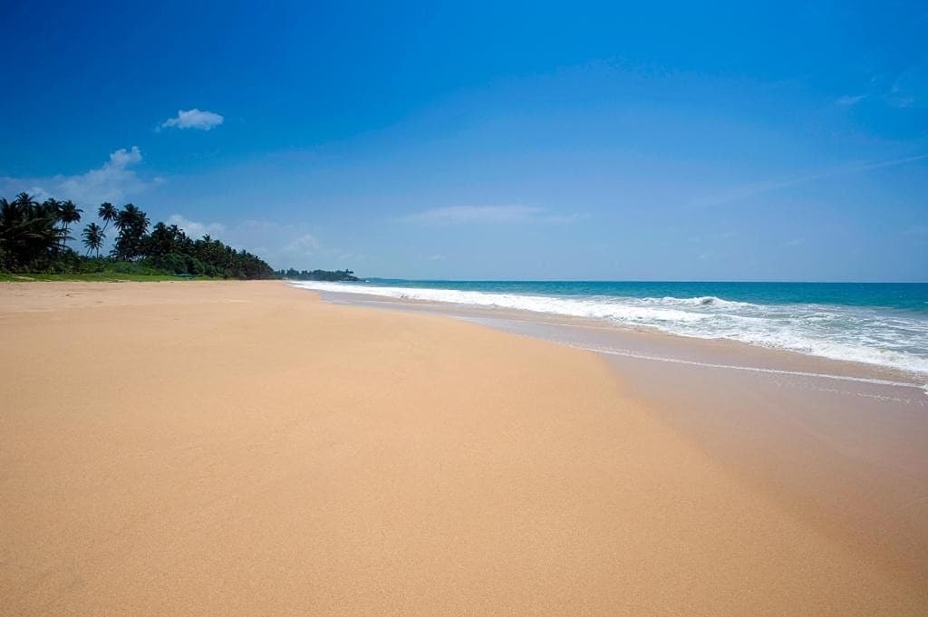 Sri Villas Induruwa private beach stretch of golden sand and calm ocean