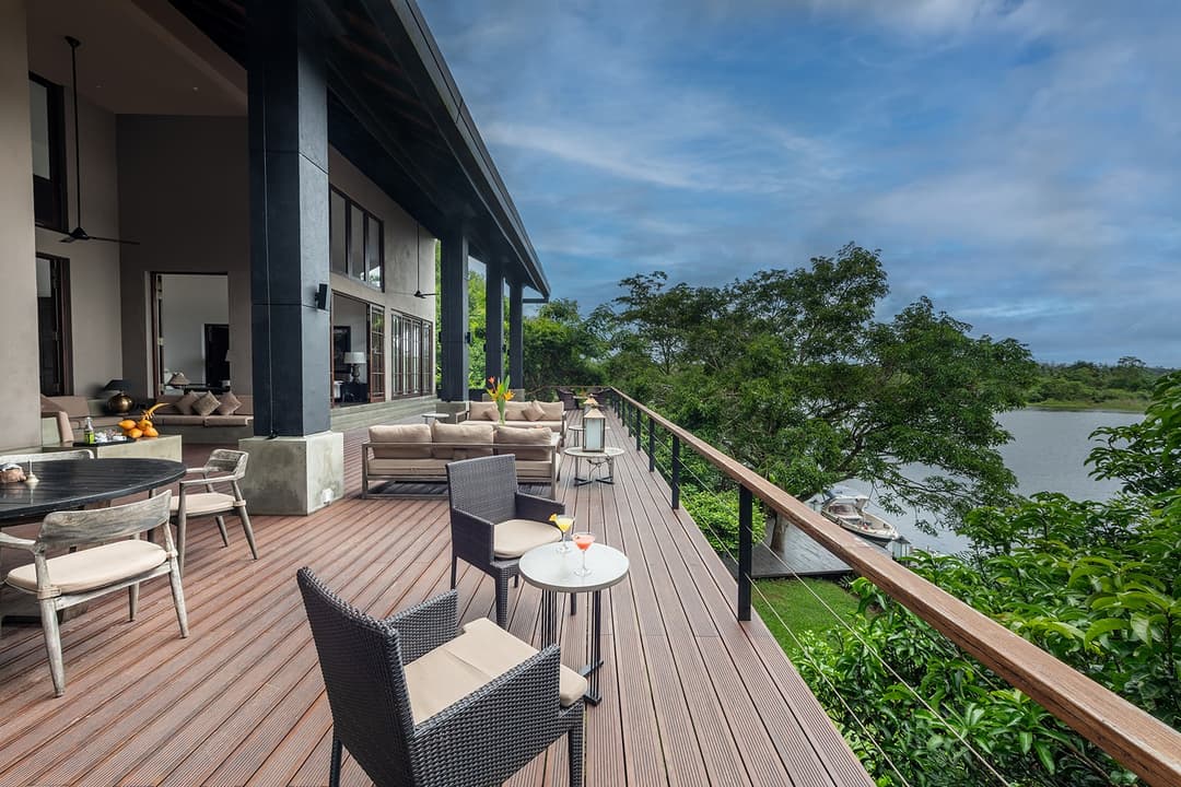 Lily Pod Bolgoda timber deck with outdoor seating overlooking Bolgoda Lake