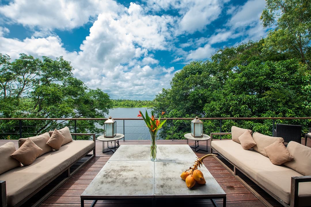Celeste Bolgoda open-air living area with sofa seating and panoramic lake views