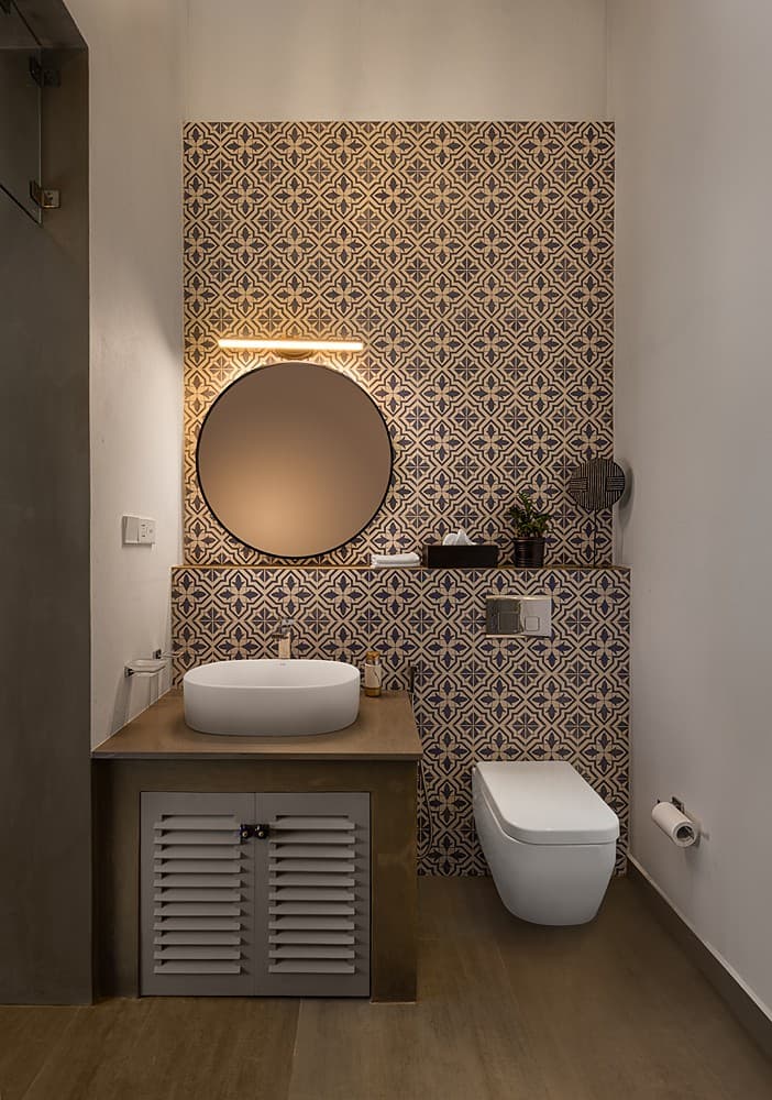 Villa ensuite bathroom with Moroccan mosaic tiles and stone vanity unit