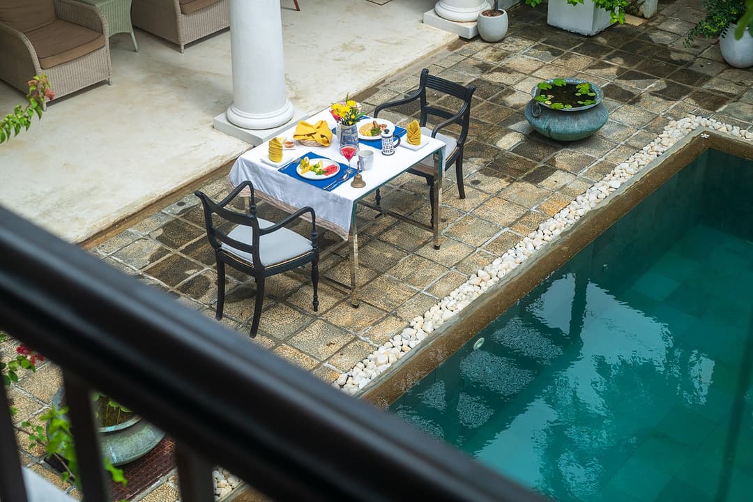 32 Middle Street Galle Fort private courtyard pool aerial view from balcony