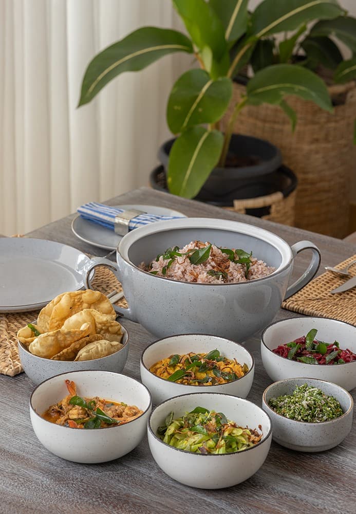 Ahangama beachfront villa in-house chef Sri Lankan curry bowls spread