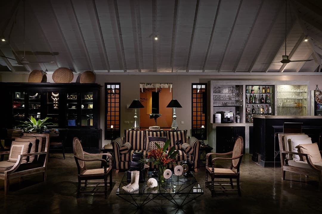 Boutique hotel lobby entrance and seating area