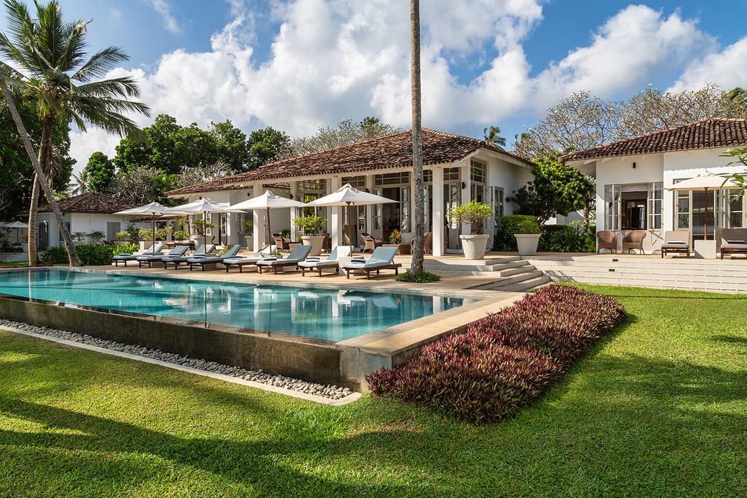 Daytime view of Habaraduwa House pool and colonial exterior, Habaraduwa, Sri Lanka