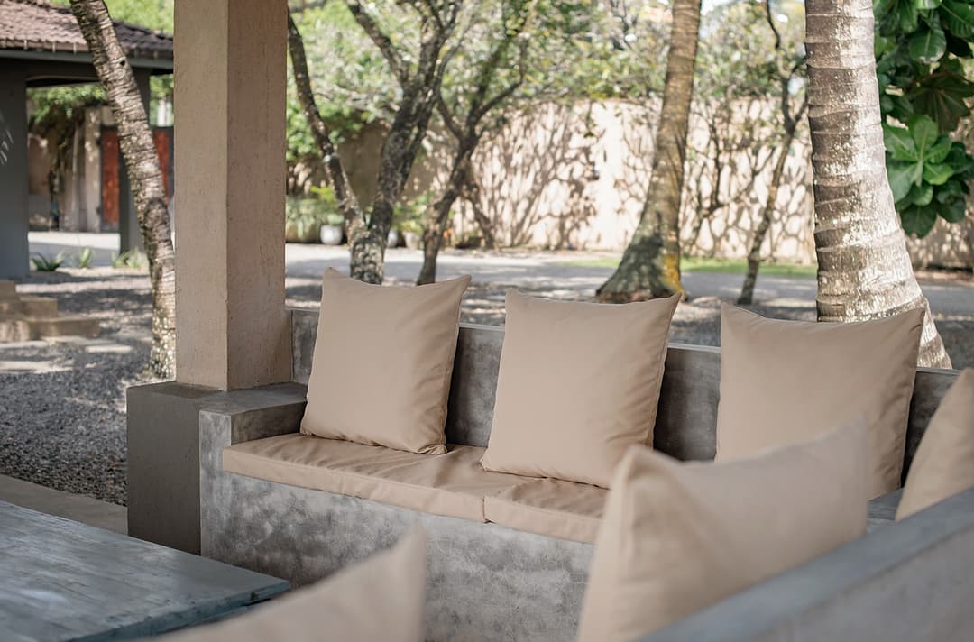 Covered outdoor lounge pavilion at Cottage Kabalana, Ahangama, Koggala, Sri Lanka