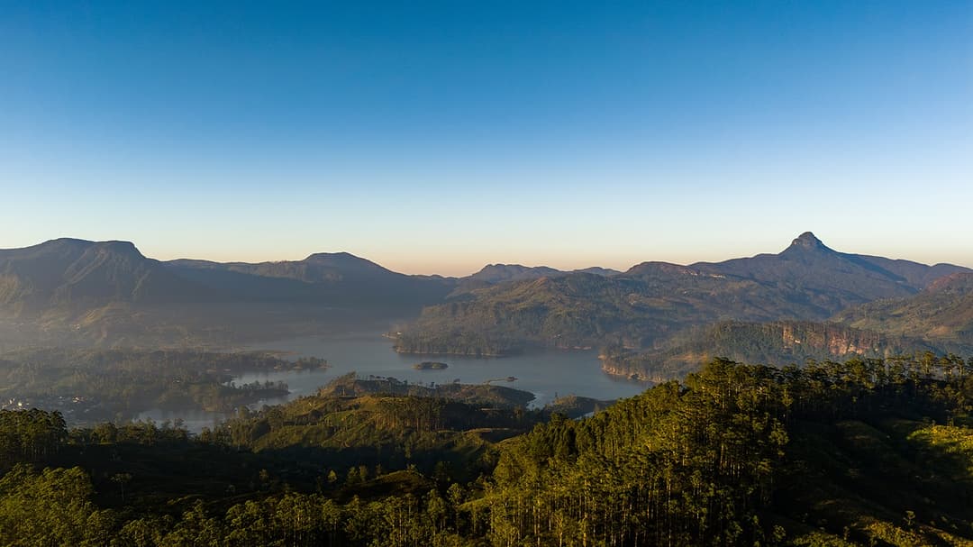 Adam's Peak mountain range at dusk from Camellia Hills, Dickoya, Sri Lanka