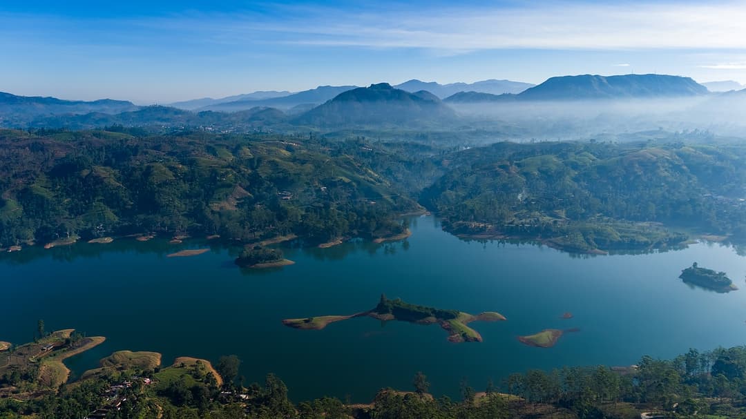 Castlereagh Reservoir panorama from above Camellia Hills, Dickoya, Sri Lanka