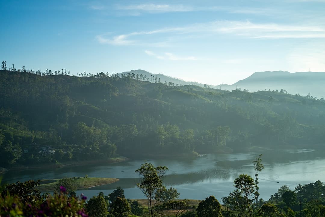 Castlereagh Reservoir and valley panorama from Camellia Hills, Dickoya, Sri Lanka