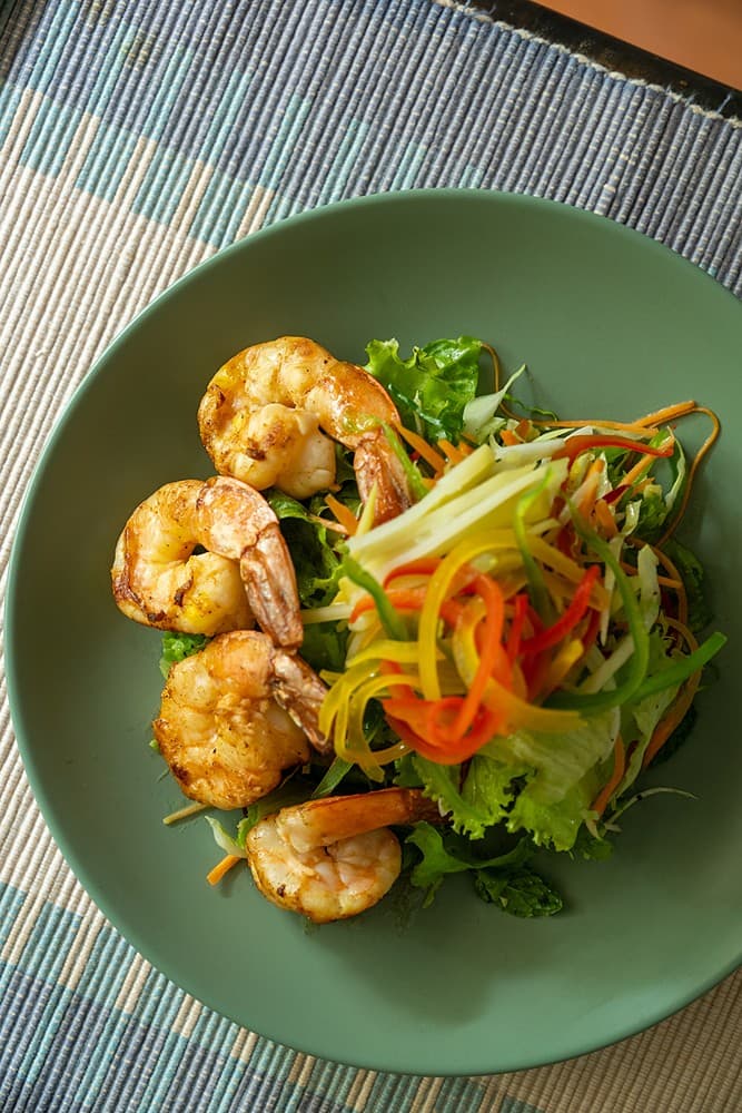 Fresh prawn salad dish from Camellia Hills kitchen, Dickoya, Sri Lanka