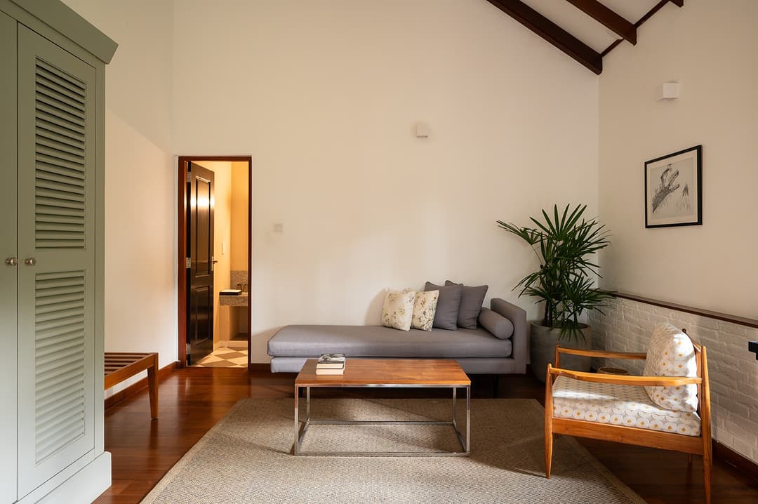 Maskeliya bedroom sitting area with garden terrace at Camellia Hills, Dickoya