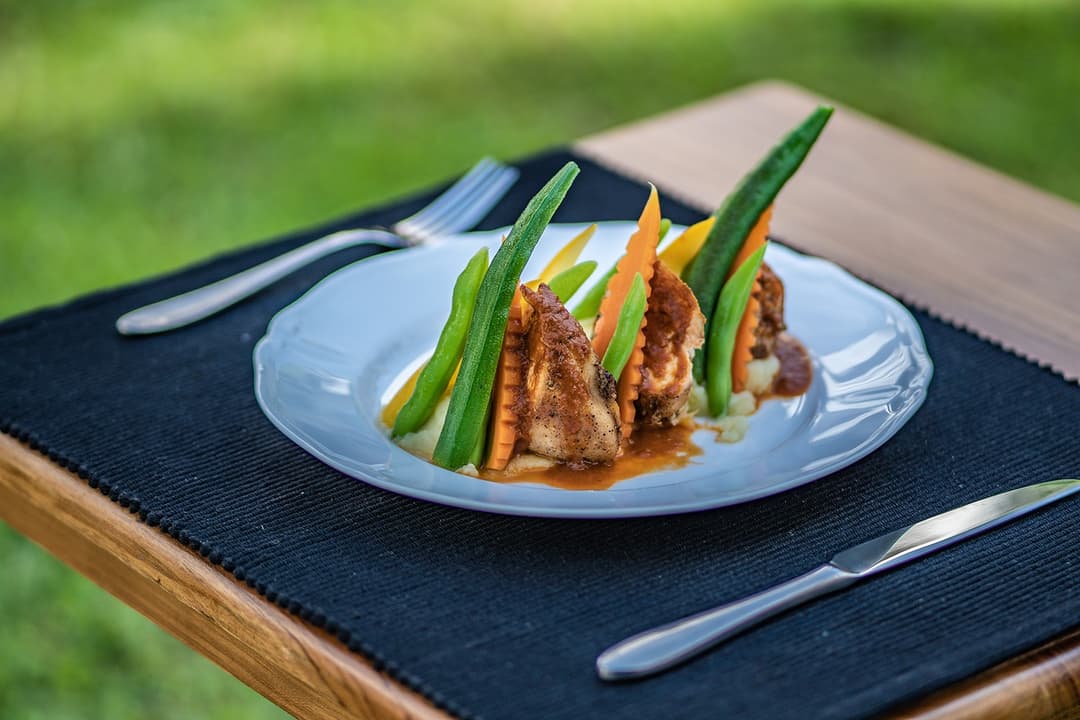 Plated prawn tempura dish from Island Villa Ahangama kitchen, Ahangama, Sri Lanka