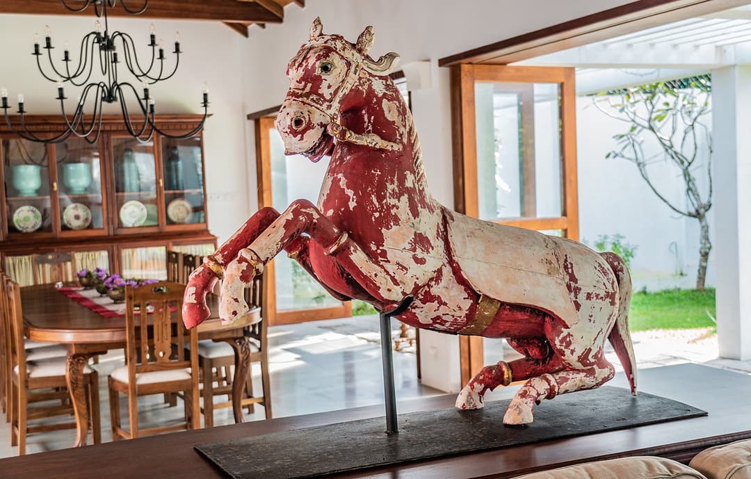Antique carousel horse sculpture at Island Villa Ahangama, Ahangama, Sri Lanka