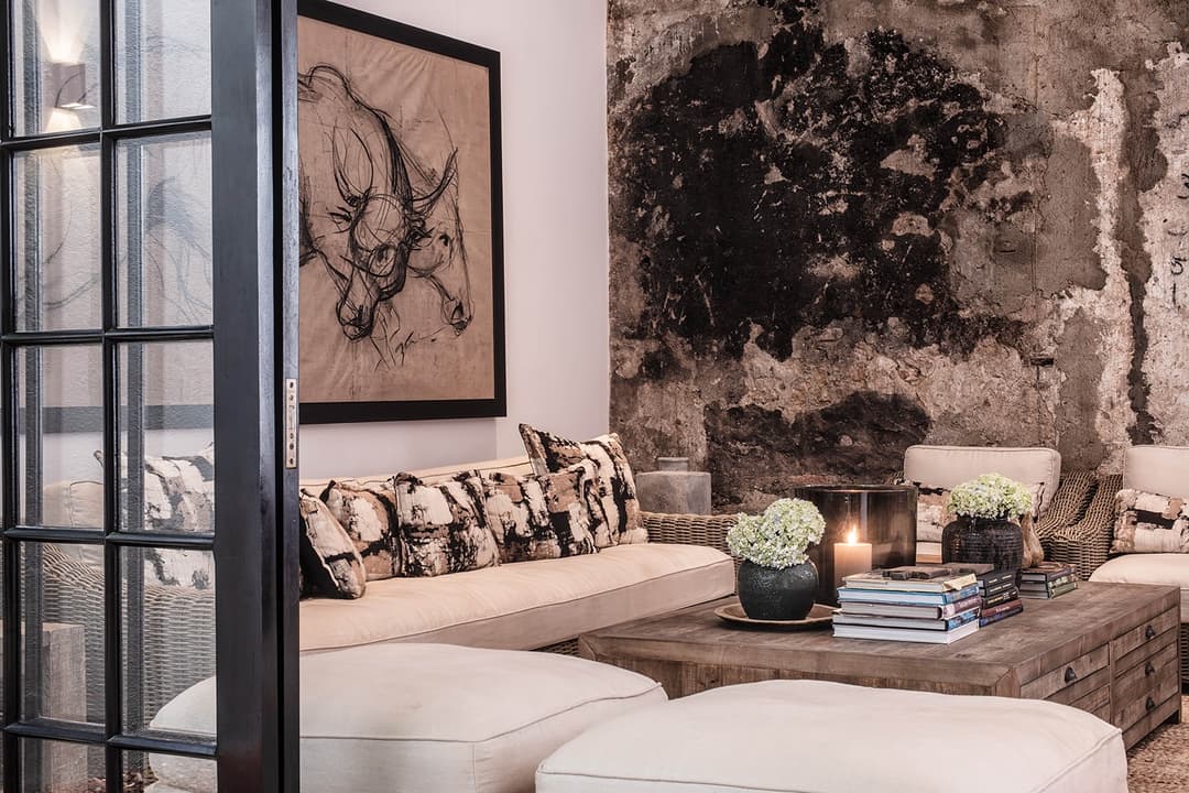 Lounge sofa with living tree and colonial stone windows, No. 77 Leyn Baan, Galle Fort