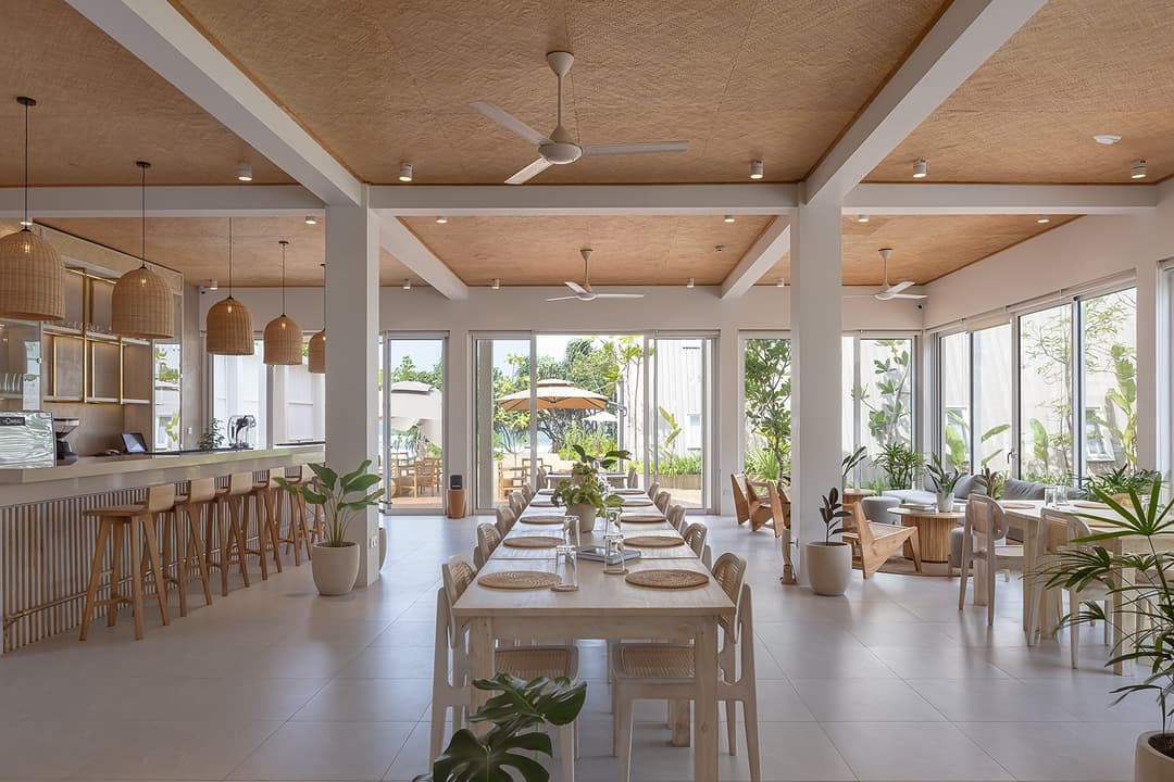 Asaya Sands Mirissa open-plan restaurant with high ceiling and ocean view, Mirissa