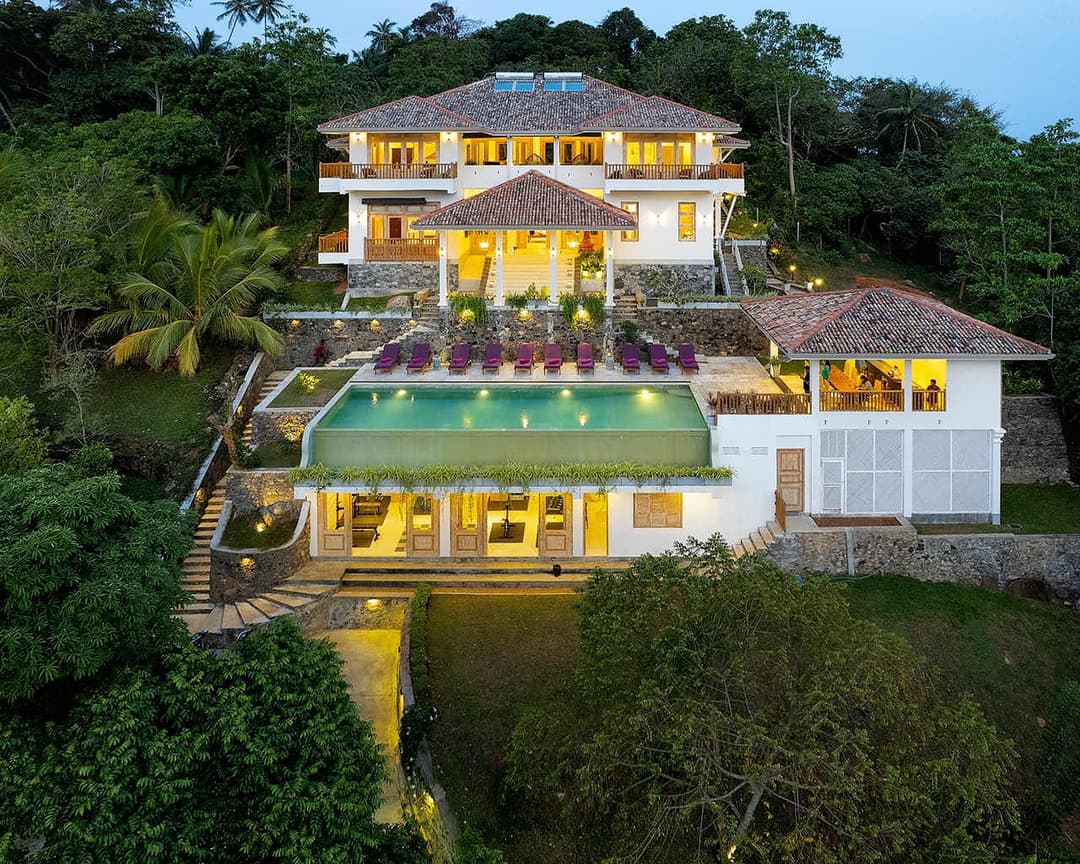 Aerial view of Divine Villa Talpe and gardens