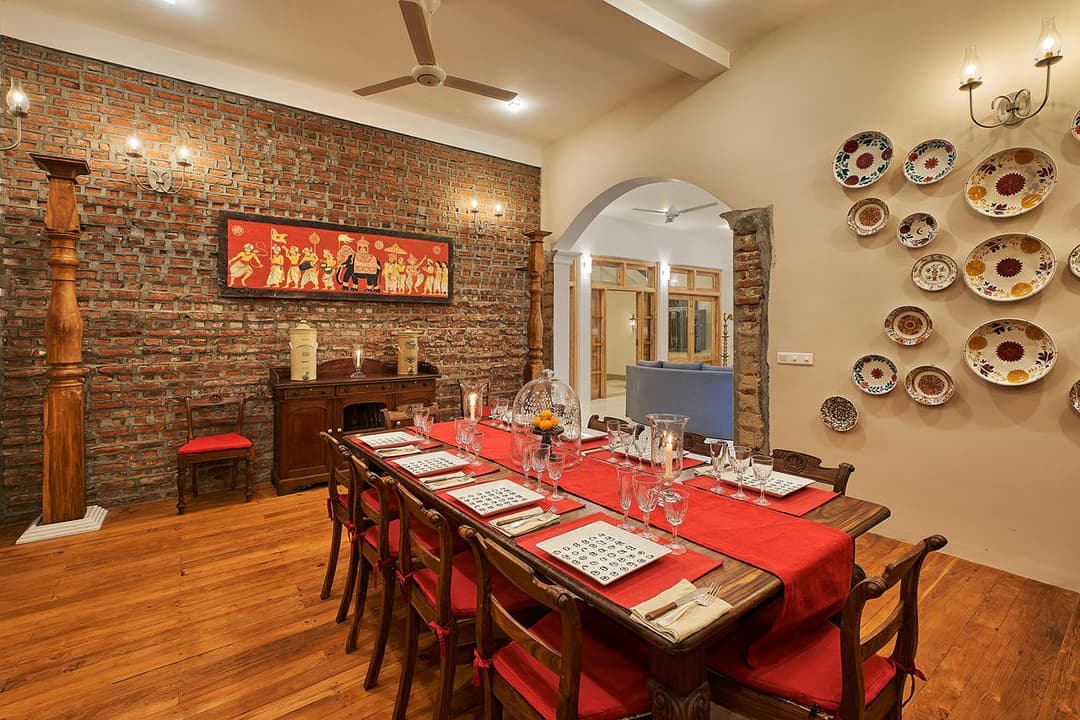 Dining room stone wall angle, The Divine Villa Talpe
