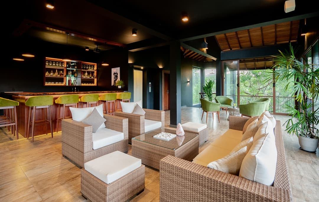 Rooftop bar with neon and seating, Kurokawa Kalutara