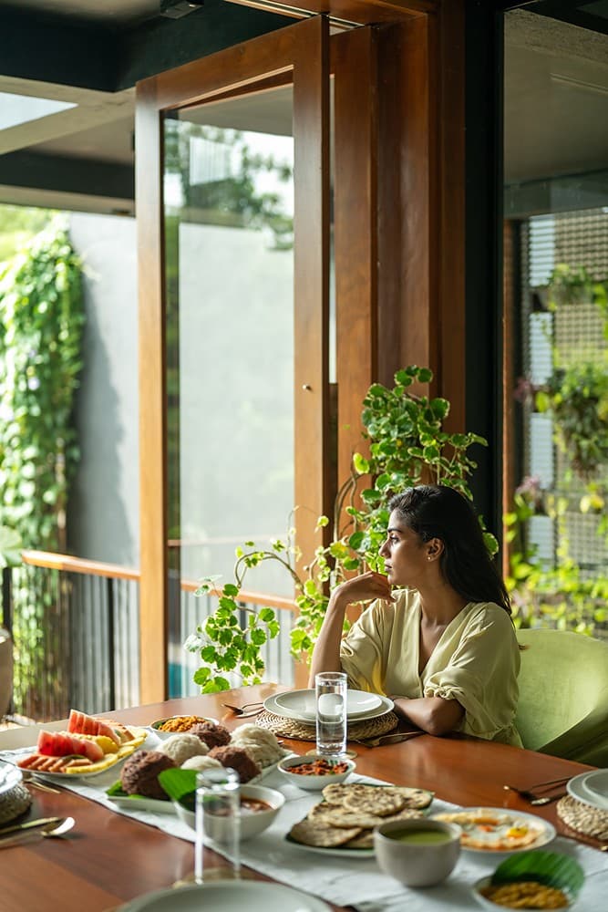 Guest dining at table with food, Kurokawa Kalutara