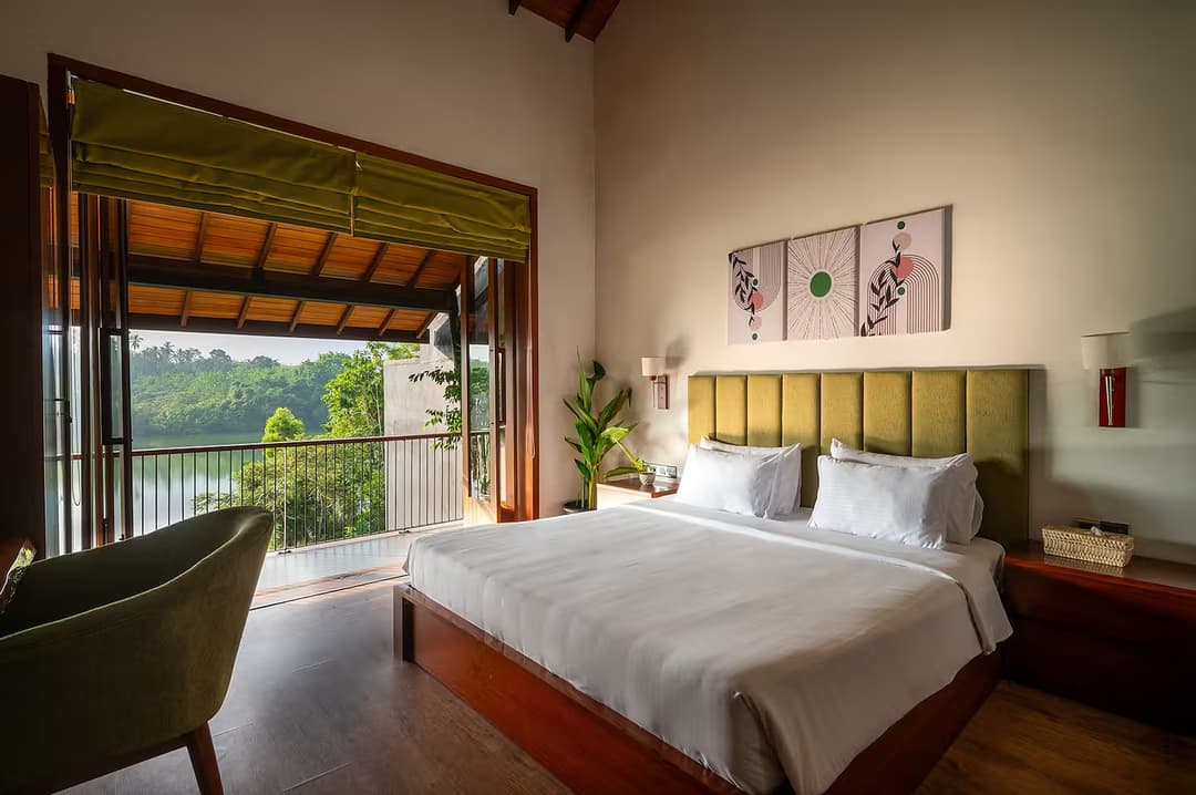 Kalu Ganga view from upstair bedroom with headboard art