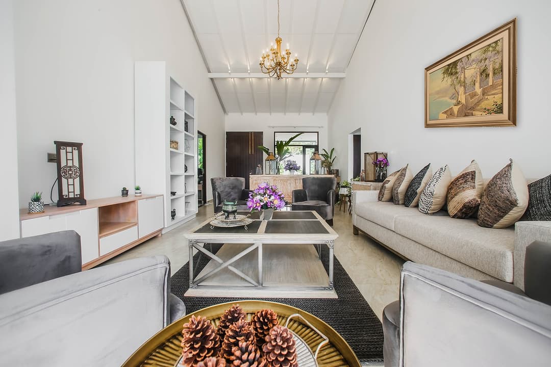 Living area with blue grey sofas, The Niche Hikkaduwa
