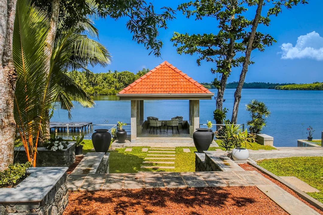 River lagoon and gazebo wide view, The Niche Hikkaduwa