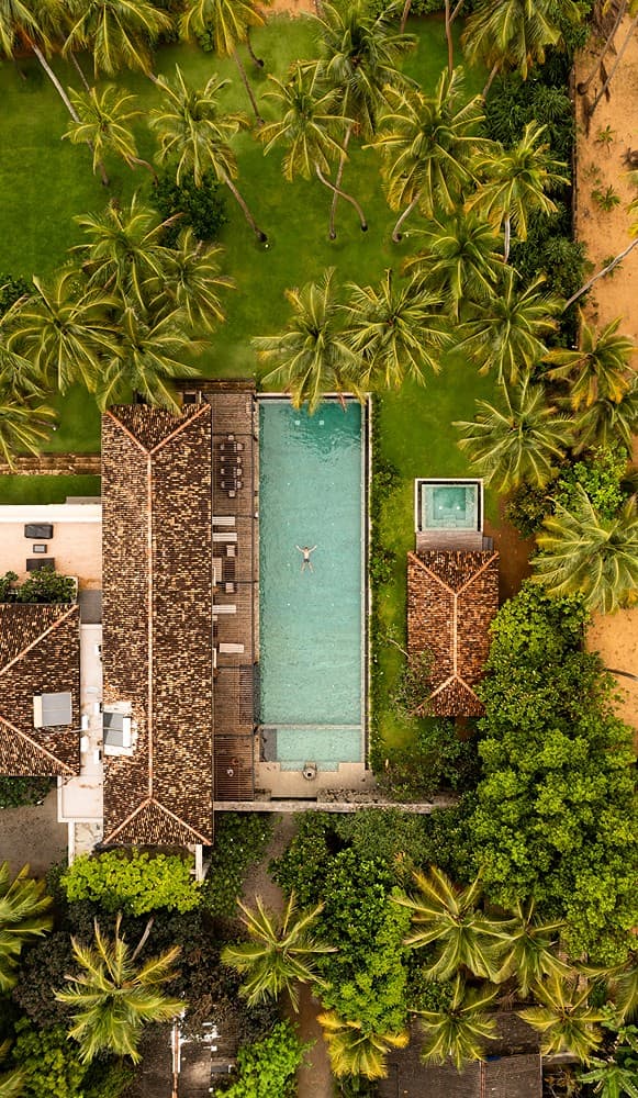 Aerial pool and garden overhead, The Villa by CC Wadduwa