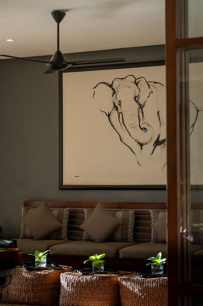 Living room with elephant artwork, The Villa by CC Wadduwa