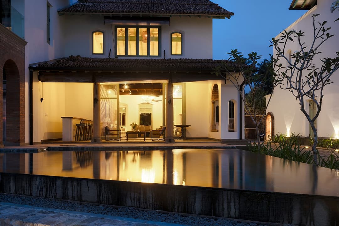 Villa and pool night reflection, Candella House Talpe