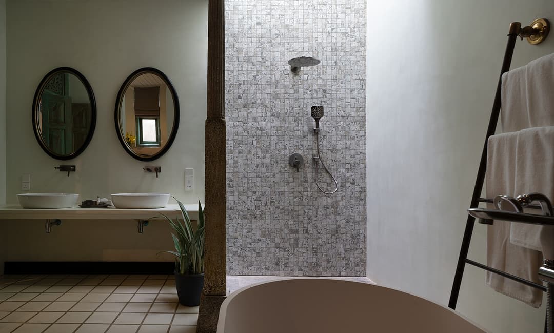Bathroom twin basin and mirror, Candella House Talpe
