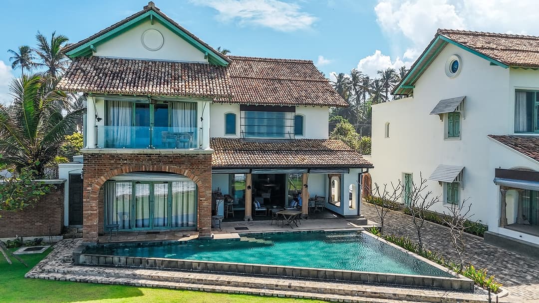 Aerial villa exterior wide, Candella House Talpe