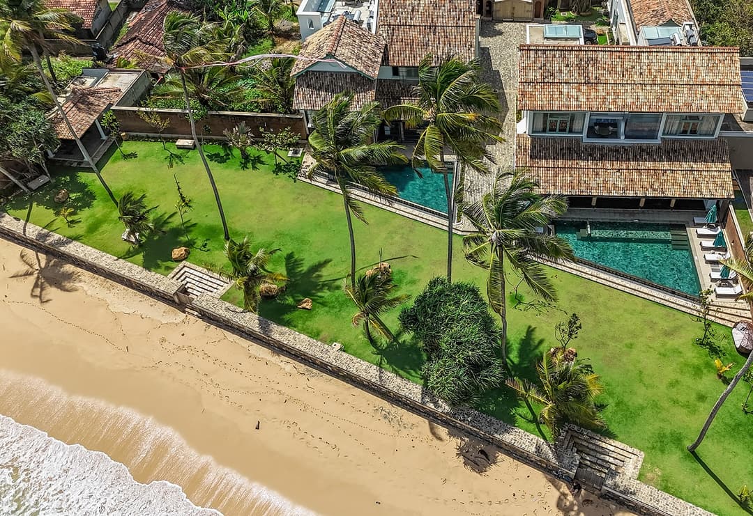 Aerial villa and beach wide, Candella House Talpe