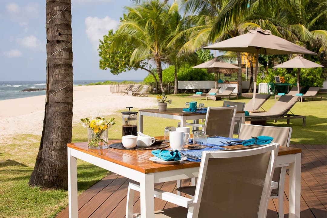 Breakfast set up on beach, Sri Sharavi Mirissa
