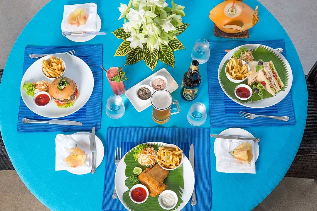 Dining table with food spread, Sri Sharavi Mirissa