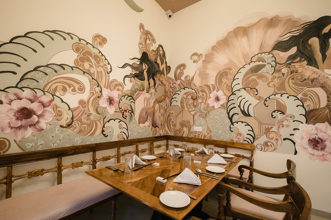 Restaurant mural wave detail, Padmaraga Galle Fort