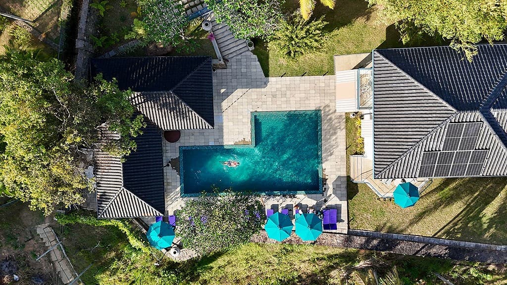 Drone aerial pool angle, Villa Monara Tangalle