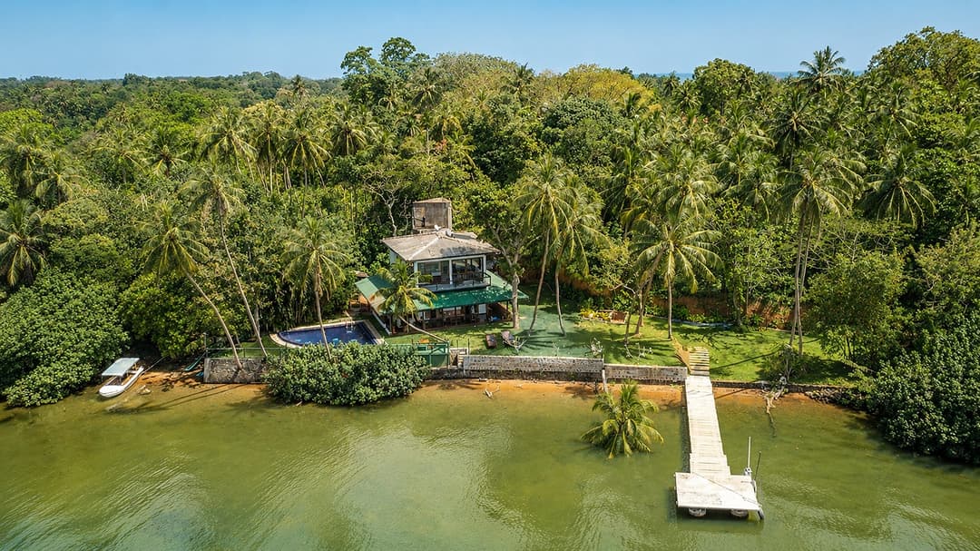 Kingfisher House Koggala aerial view of garden and private jetty