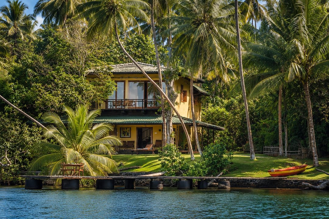 Kingfisher House Koggala aerial side view from the water