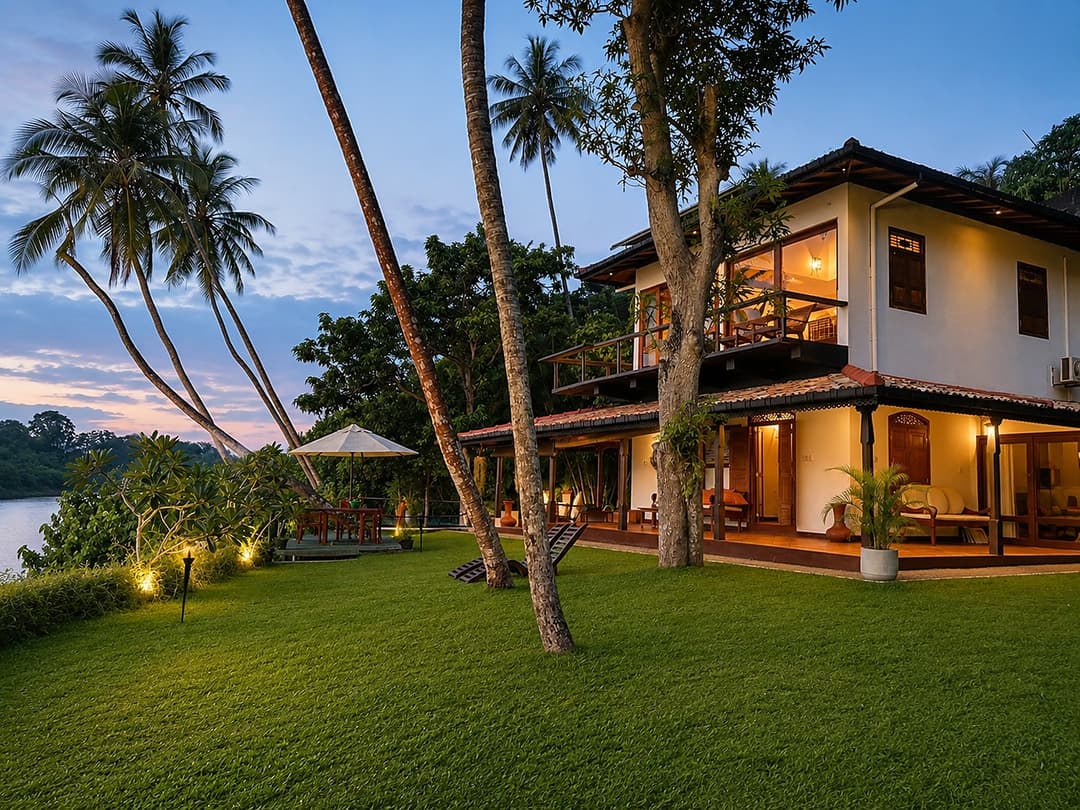 Kingfisher House Koggala exterior with pool and garden by day