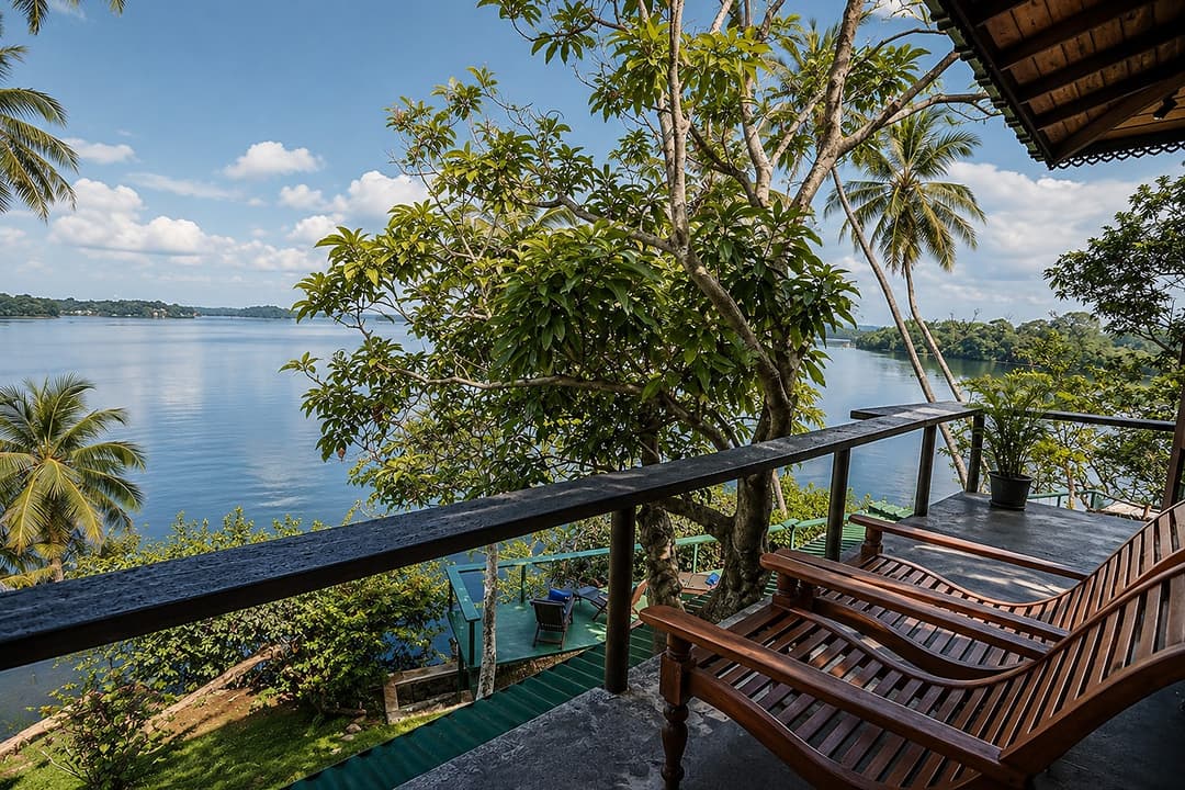 Koggala Lake veranda balcony with lake and chairs