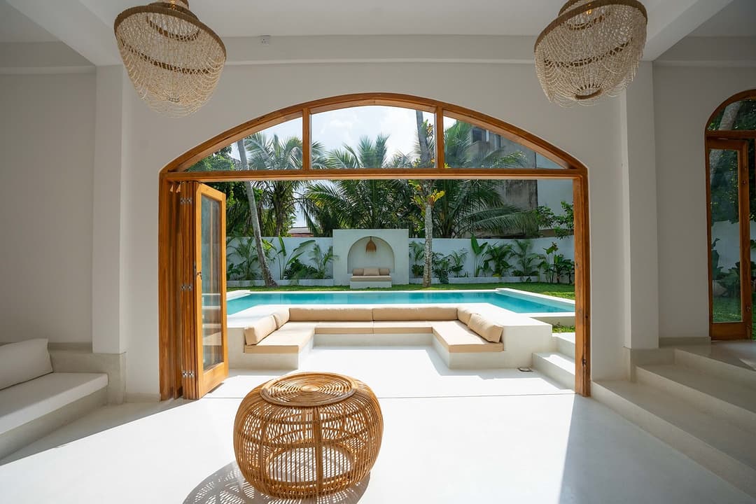 Ahangama living room with arches and bar view