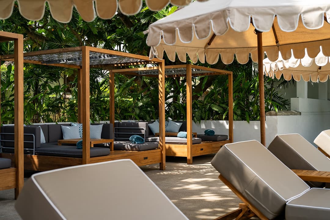 Fort Bazaar Galle poolside daybeds with canopy