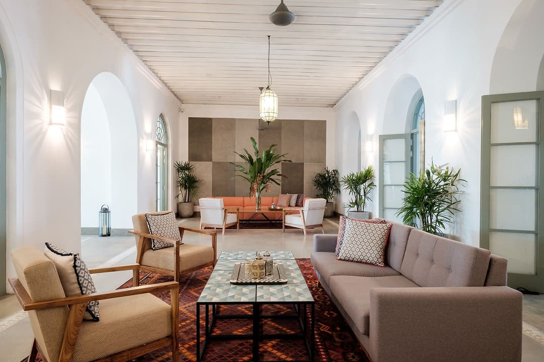 Fort Bazaar Galle lounge with sofas and arches